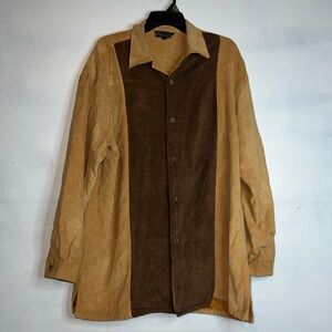 Alberto Celini Shirt Mens Large Tan/ Brown Suede Long Sleeve Western Button Up